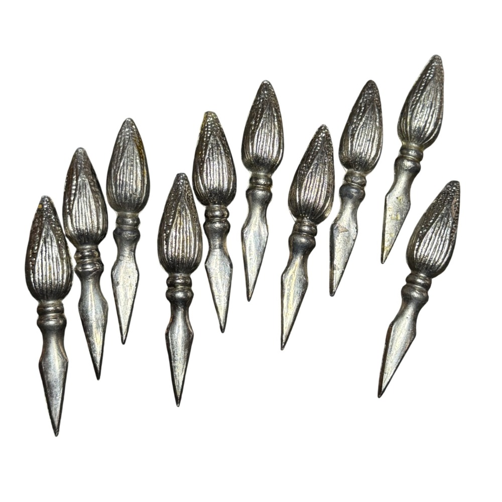 Vintage Silver Corn Cob Holders Set of 10 Skewers Farmhouse Kitchen Decor